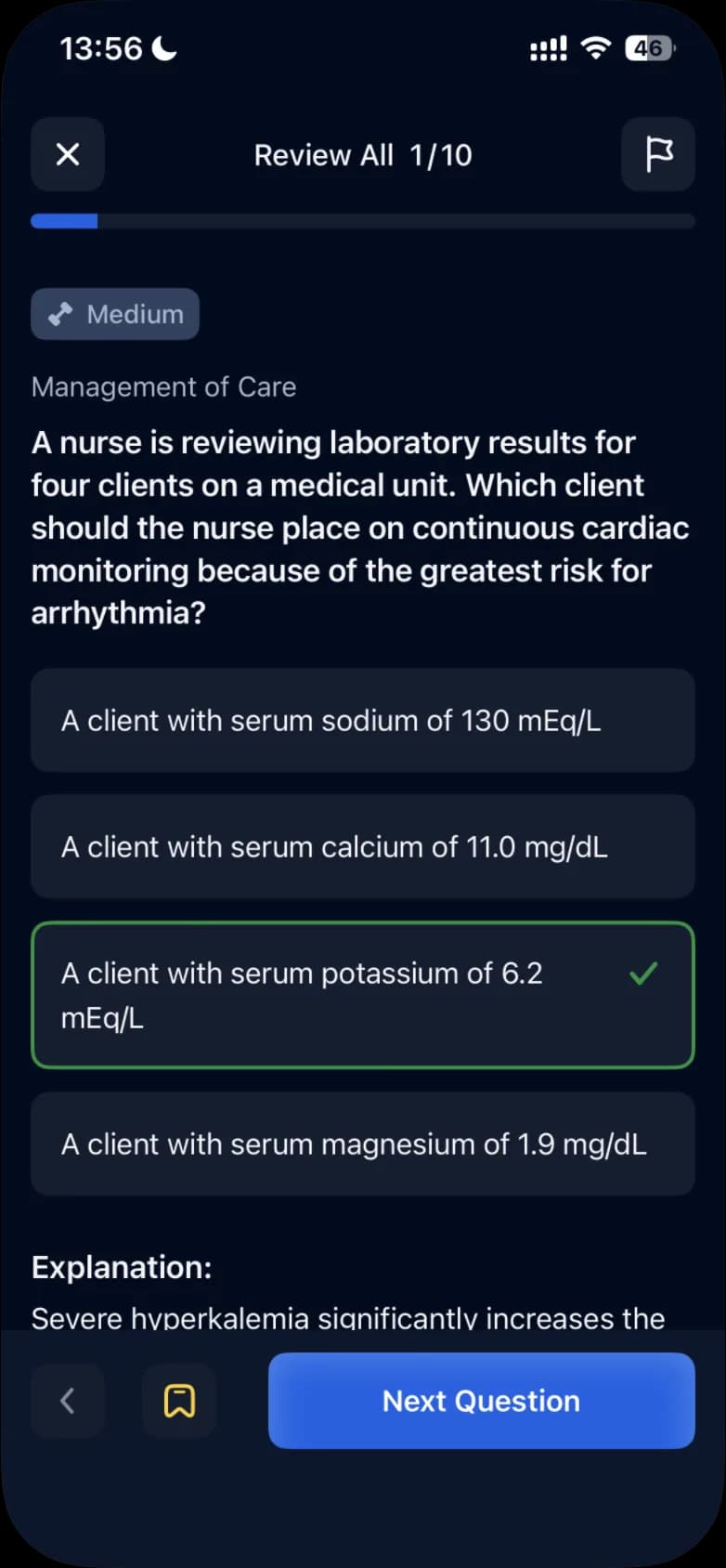 A question opened from the Review tab, with the flag in the top-right corner of the screen